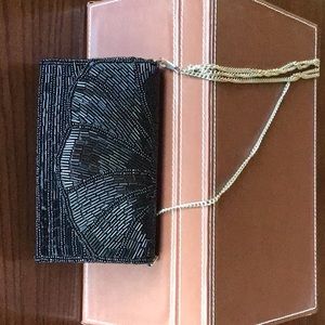 Black Sequin Clutch with Silver Chain